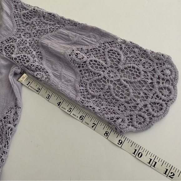 Lilac Tunic Top S/M Floral Cotton Lace-up Embroidered Crochet Blouse Flowy - Picture 14 of 15
